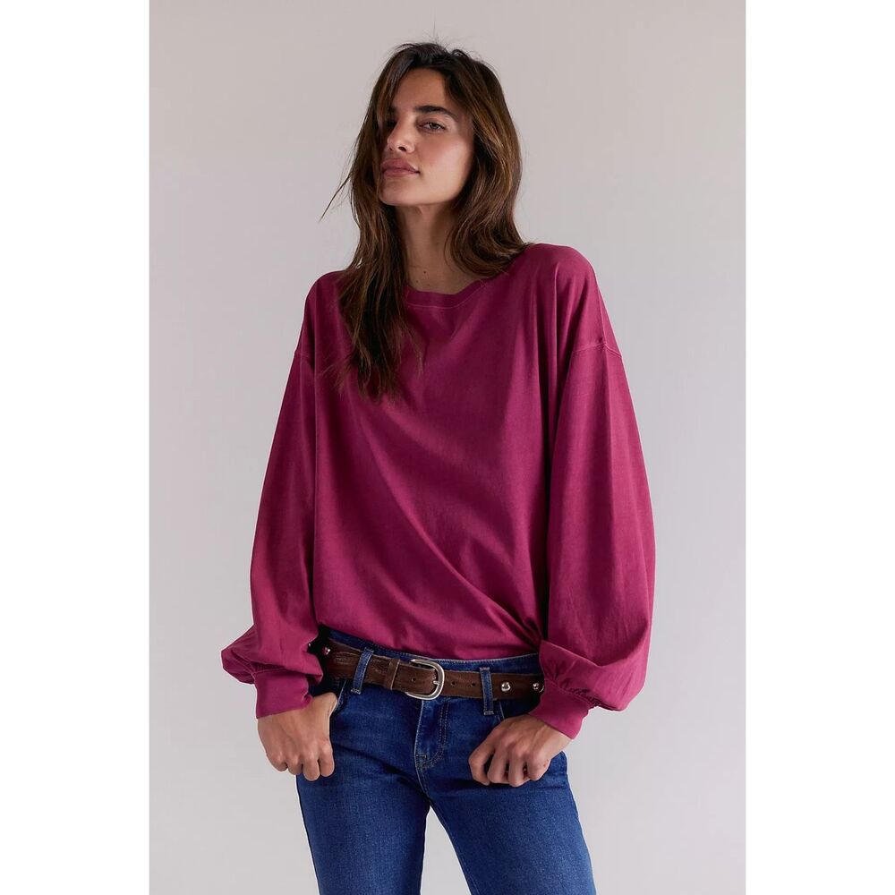 Free people We The Free Perfect Oversized long sleeve Tee roses S NEW - Picture 4 of 8